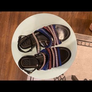 Tory Burch black multicolor sandals ankle straps
